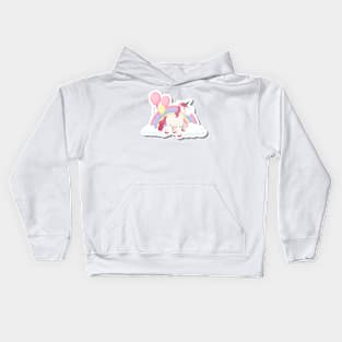 Cute unicorn with rainbow and clouds white Kids Hoodie